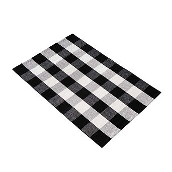 B&b Buffalo Plaid Runner Rug, Washable, Black And White Checkered Rug (28" X 44")