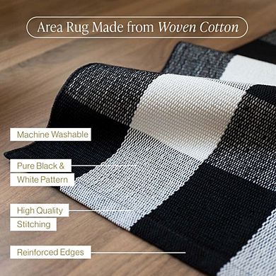B&b Buffalo Plaid Runner Rug, Washable, Black And White Checkered Rug (28" X 44")