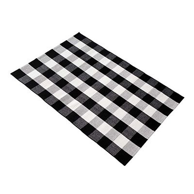 B&b Buffalo Plaid Runner Rug, Washable, Black And White