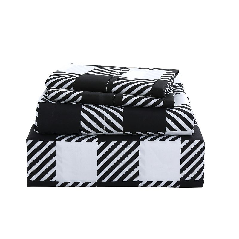 Harper Lane Plaid Sheet Set or Pillowcase Pair, Black, Queen Set