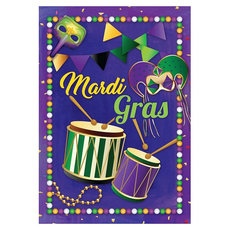 Northlight Mardi Gras Drums Masks Garden Flag, Purple
