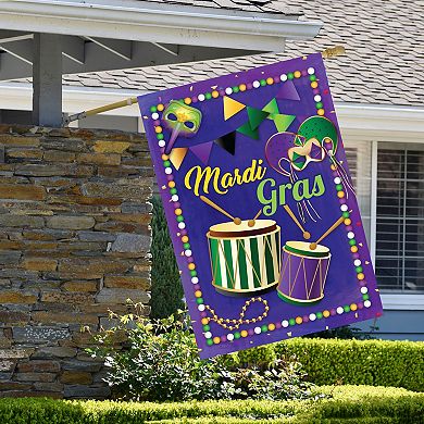 Northlight Mardi Gras Drums Masks Garden Flag