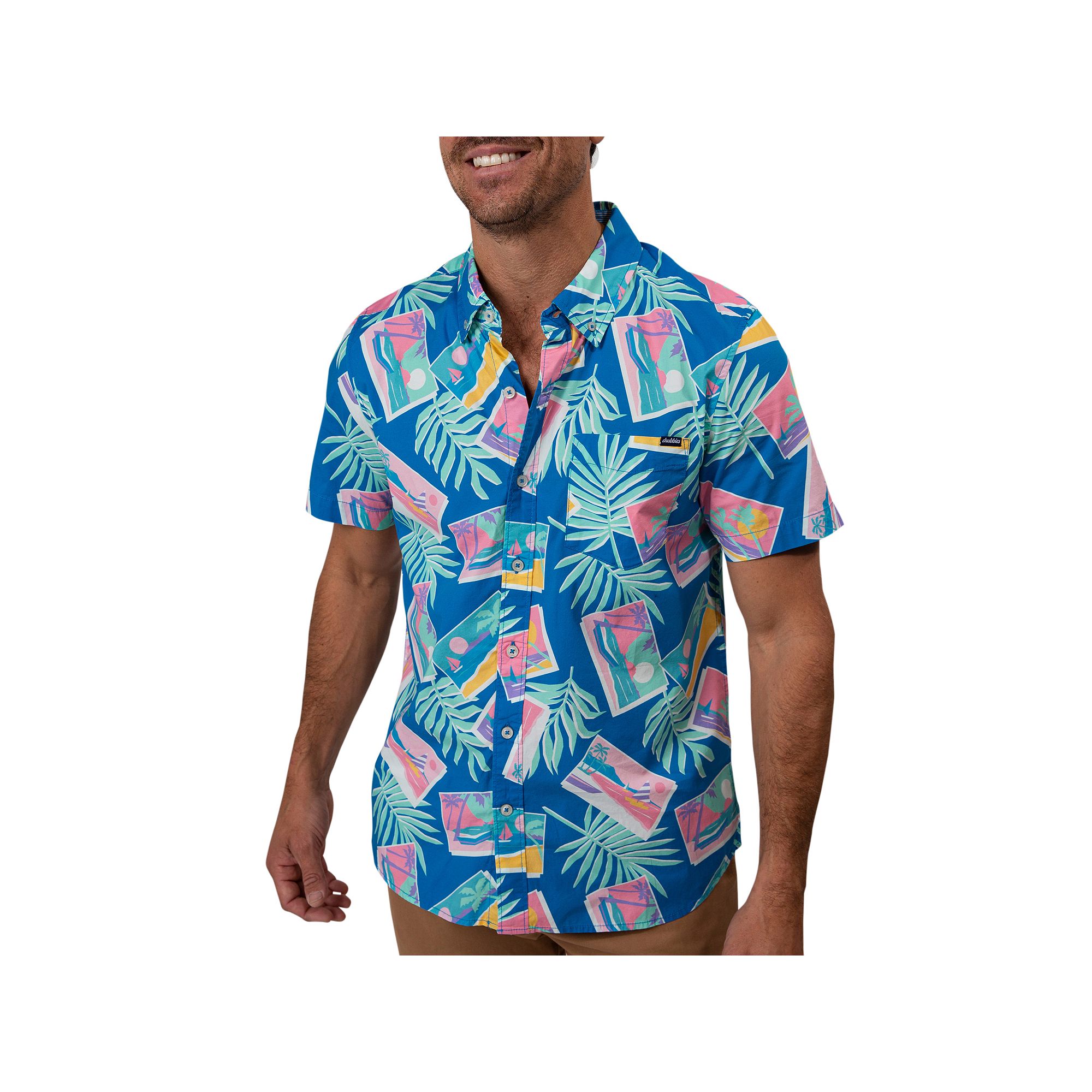 Mens Chubbies Short Sleeve Button Down Shirt, Size: Small, Blue