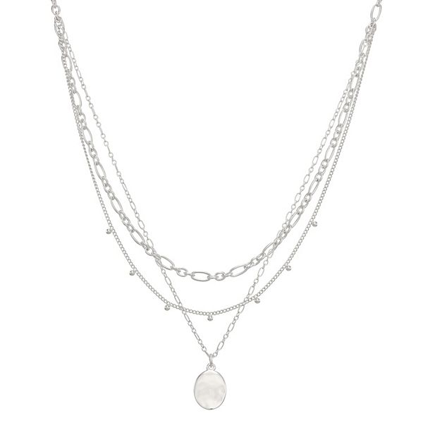 Nine West Silver Tone Textured Multi-Row Pendant Necklace