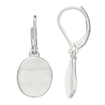 Nine West Silver Tone Hammered Medallion Drop Earrings