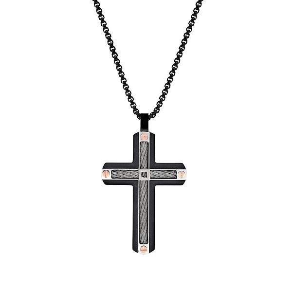 Men's LYNX TriTone Ion Plated Stainless Steel Cross Pendant Necklace