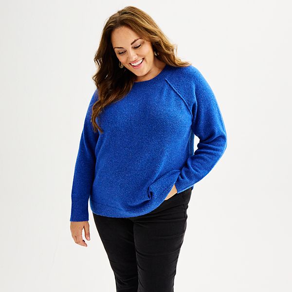 Plus Size Sonoma Goods For Life® Raglan Sweater - Bright Blue (0X)