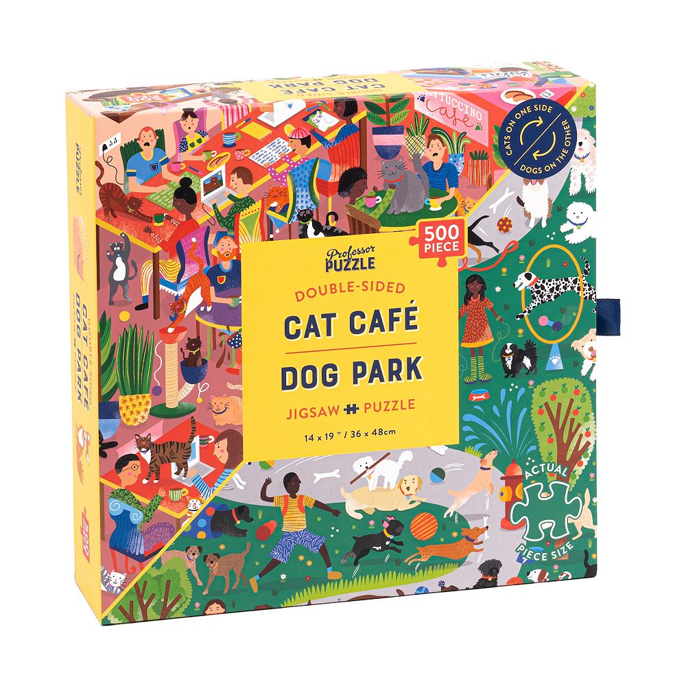 Professor Puzzle USA 500-Piece Cat Café & Dog Park Double-Sided Jigsaw ...