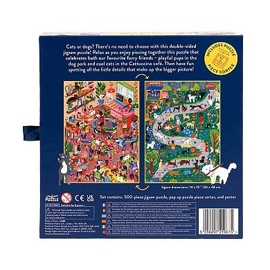 Professor Puzzle USA 500-Piece Cat Café & Dog Park Double-Sided Jigsaw Puzzle