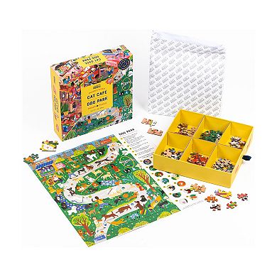 Professor Puzzle USA 500-Piece Cat Café & Dog Park Double-Sided Jigsaw Puzzle