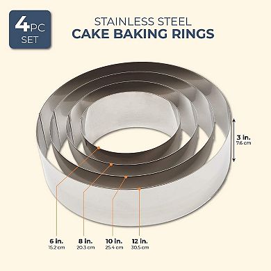 4 Piece Metal Cake Rings for Pancakes, Sponge Cake, Baking Essentials, 4 Sizes