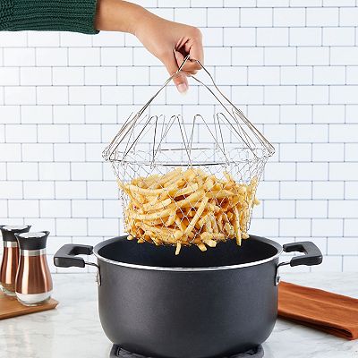 Deep Fry Chef Basket, 9 In Stainless Steel Extendable Foldable Strainer  Colander