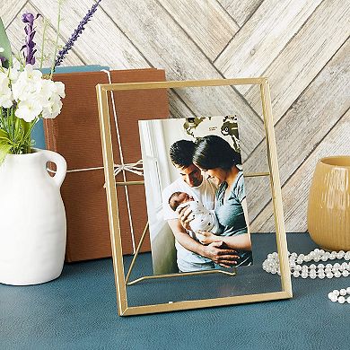 Gold Glass Floating Frames for Pressed Flowers, 5 x 7 Inch Photos (8 Pack)