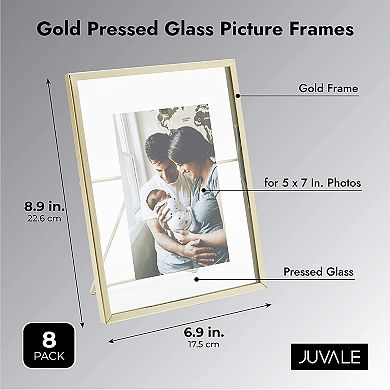 Gold Glass Floating Frames for Pressed Flowers, 5 x 7 Inch Photos (8 Pack)