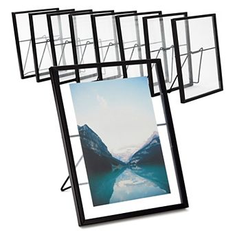 8 Pack 7x9" Glass Floating Photo Frame with Black Pressed Flower for 5x7" Photo