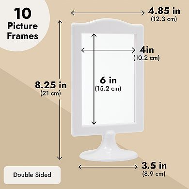 Double Sided Pedestal Picture Frames for 4x6 Inch Photos (White, 10 Pack)