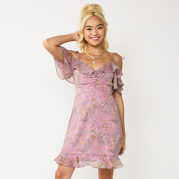 Juniors Rewind Cold Shoulder Dress