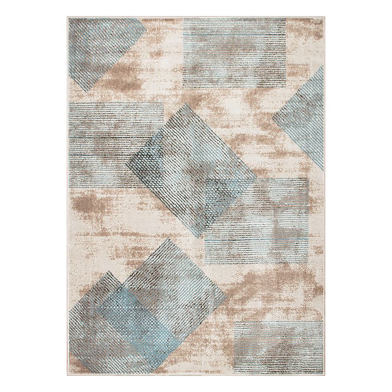 World Rug Gallery Contemporary Distressed Geometric Area Rug, Beig/Green, 8X10 Ft