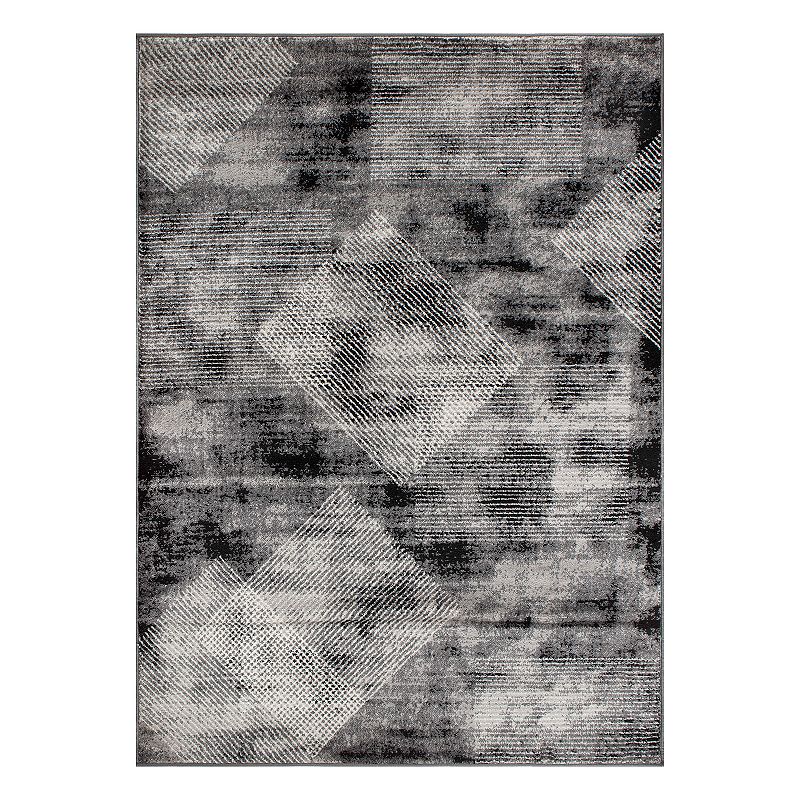 World Rug Gallery Contemporary Distressed Geometric Area Rug, Grey, 5X7 Ft