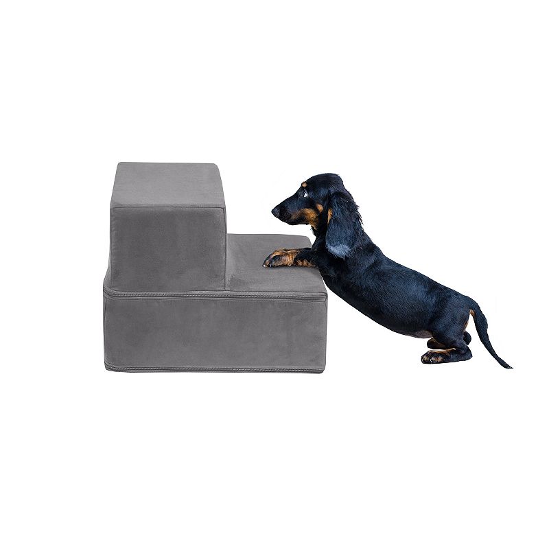 Friends Forever High Density Foam 2 Steps Pet Stairs, Med Grey, Small