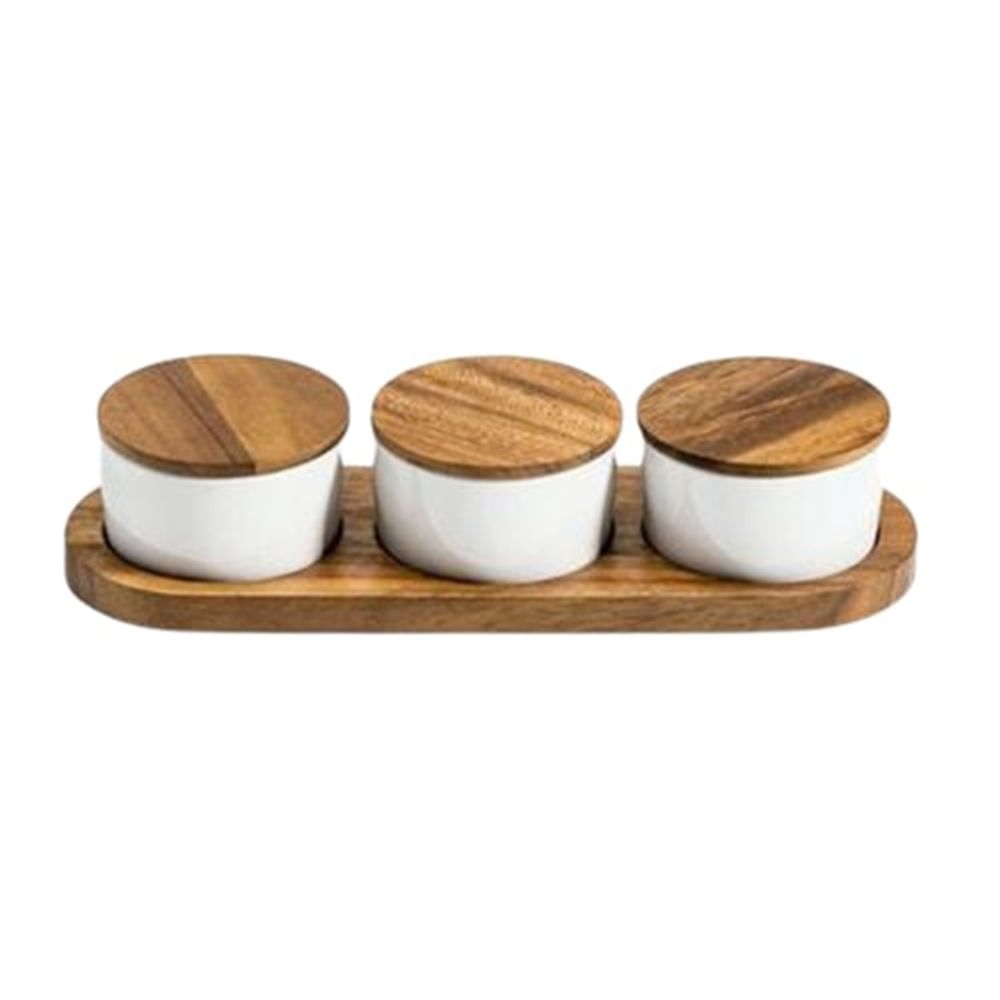 Elama Ceramic Spice, Jam and Salsa Jars with Bamboo Lids & Serving Spoons