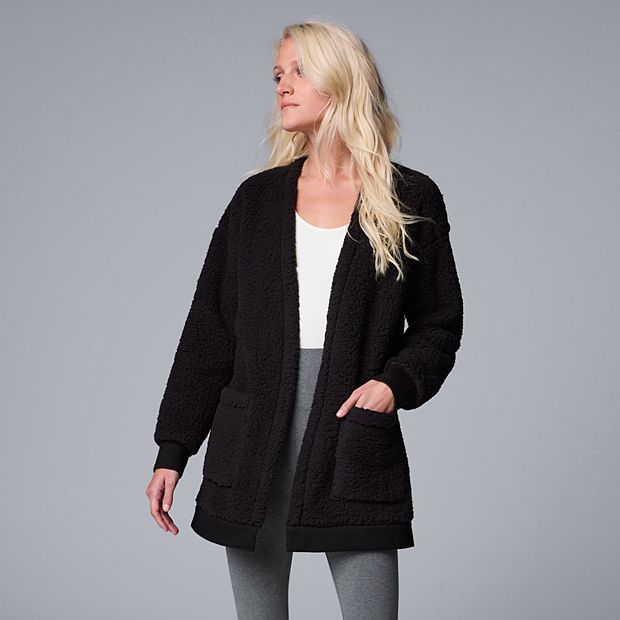 Women s Simply Vera Vera Wang Plush Sherpa Long Sleeve Open Front