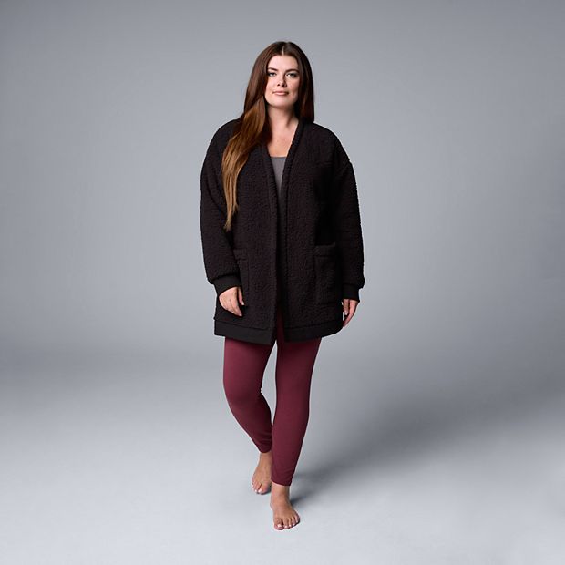 Plus Size Simply Vera Vera Wang Sherpa Open Front Sleep Cardigan