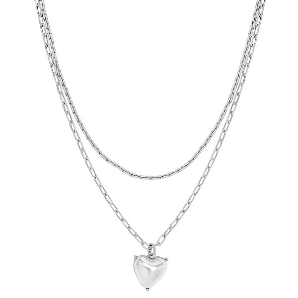 Simulated Pearl DoubleStrand Heart Pendant Necklace