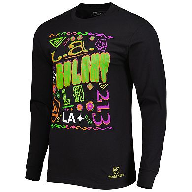 Men's Mitchell & Ness Black LA Galaxy Papel Picado Long Sleeve T-Shirt