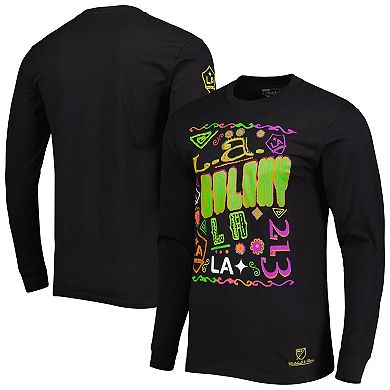 Men's Mitchell & Ness Black LA Galaxy Papel Picado Long Sleeve T-Shirt