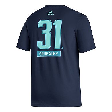 Men's adidas Philipp Grubauer Navy Seattle Kraken Fresh Name & Number T-Shirt