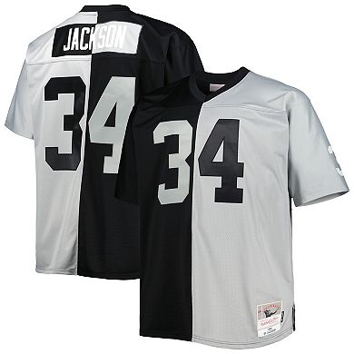 Men's Mitchell & Ness Bo Jackson Black/Silver Las Vegas Raiders Big & Tall Split Legacy Retired Player Replica Jersey
