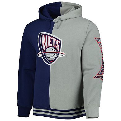 Men's Mitchell & Ness Navy/Gray New Jersey Nets Hardwood Classics Split Pullover Hoodie