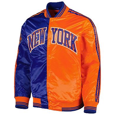 Men's Starter Blue/Orange New York Knicks Fast Break Satin Full-Snap Jacket