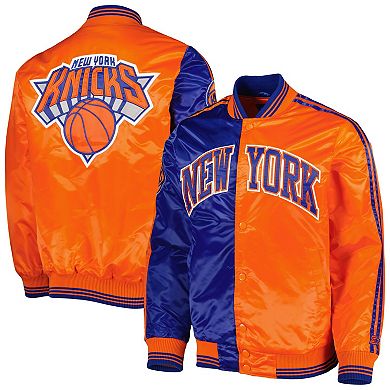 Men's Starter Blue/Orange New York Knicks Fast Break Satin Full-Snap Jacket