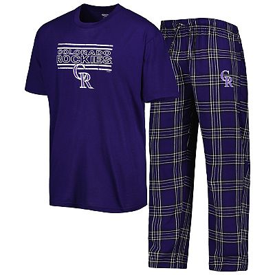 Men s Concepts Sport Purple Black Colorado Rockies Badge T Shirt Pants Sleep Set