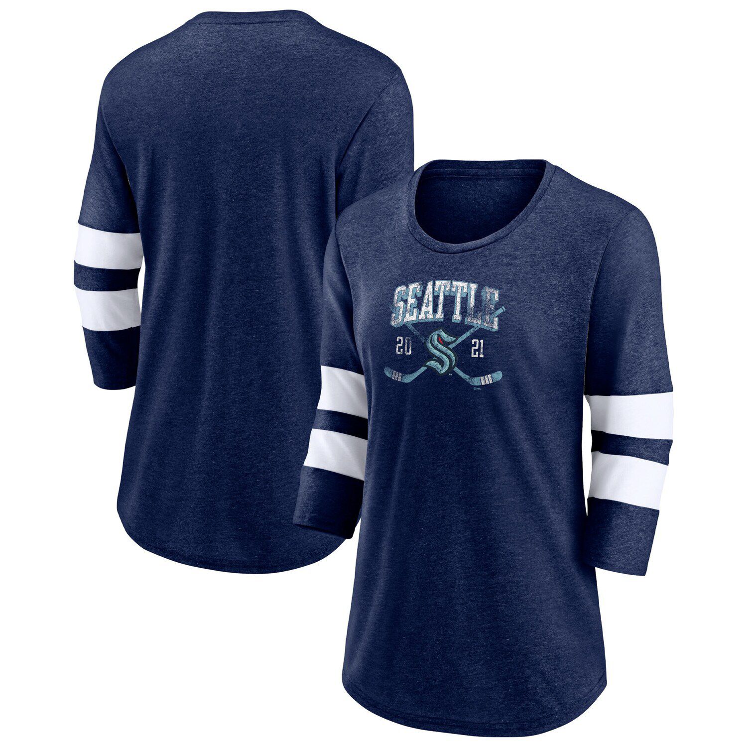 New York Giants WEAR by Erin Andrews Women's Waffle Henley Long Sleeve  T-Shirt - Navy