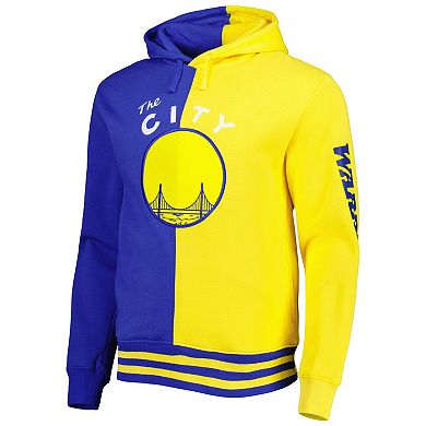 Men's Mitchell & Ness Royal/Gold Golden State Warriors Hardwood Classics Split Pullover Hoodie