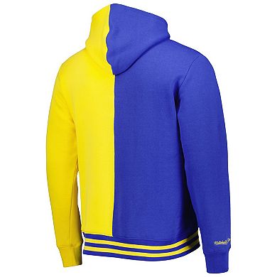 Men's Mitchell & Ness Royal/Gold Golden State Warriors Hardwood Classics Split Pullover Hoodie
