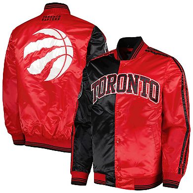 Men's Starter Black/Red Toronto Raptors Fast Break Satin Full-Snap Jacket