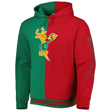 Men's Mitchell & Ness Green/Red Milwaukee Bucks Hardwood Classics Split Pullover Hoodie