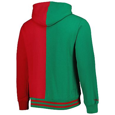 Men's Mitchell & Ness Green/Red Milwaukee Bucks Hardwood Classics Split Pullover Hoodie