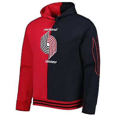 Men's Mitchell & Ness Red/Black Portland Trail Blazers Hardwood Classics Split Pullover Hoodie