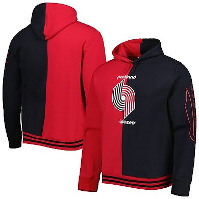 Men's Mitchell & Ness Red/Black Portland Trail Blazers Hardwood Classics Split Pullover Hoodie