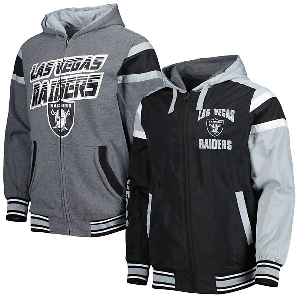  G-III Sports Men's Black/Charcoal Las Vegas Raiders Fast Pace  Reversible Full-Zip Jacket : Sports & Outdoors