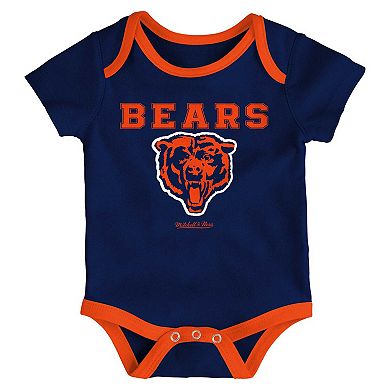 Newborn & Infant Mitchell & Ness Navy/Orange Chicago Bears Throwback Bodysuit Bib & Booties Set