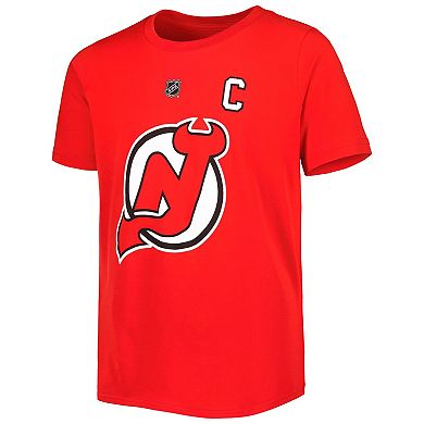 Youth Nico Hischier Red New Jersey Devils Captain Name & Number T-Shirt