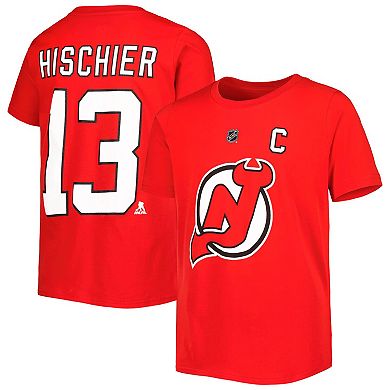 Youth Nico Hischier Red New Jersey Devils Captain Name & Number T-Shirt