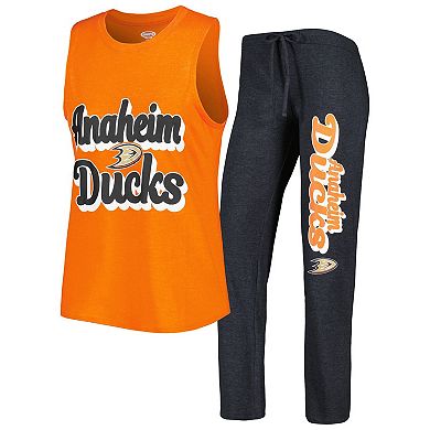 Women's Concepts Sport Orange/Black Anaheim Ducks Meter Muscle Tank Top & Pants Sleep Set