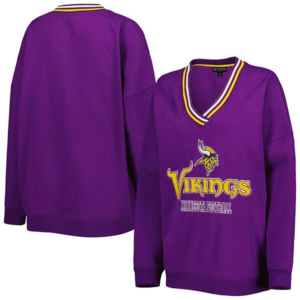 Women's The Wild Collective Purple Minnesota Vikings Vintage Pullover  V-Neck Sweatshirt